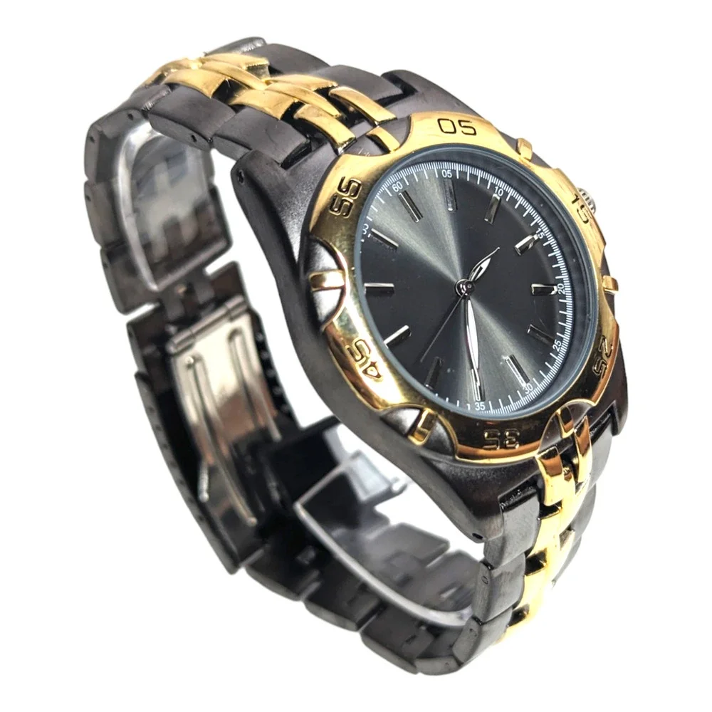 Two Tone Gray Face Silver Dial Men's Quartz Movement‎ Stainless Steel Wristwatch